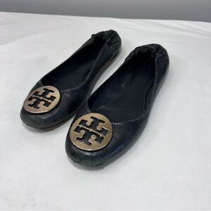 Tory Burch Reva black leather ballet flats size 8